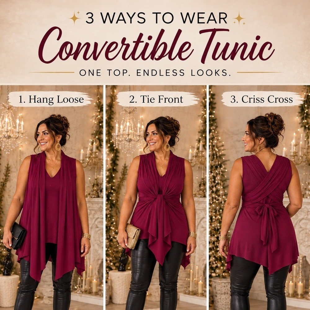 Burgundy Wine Convertible Tunic Top in size XXL | Glam, Statement, Glam, Evening